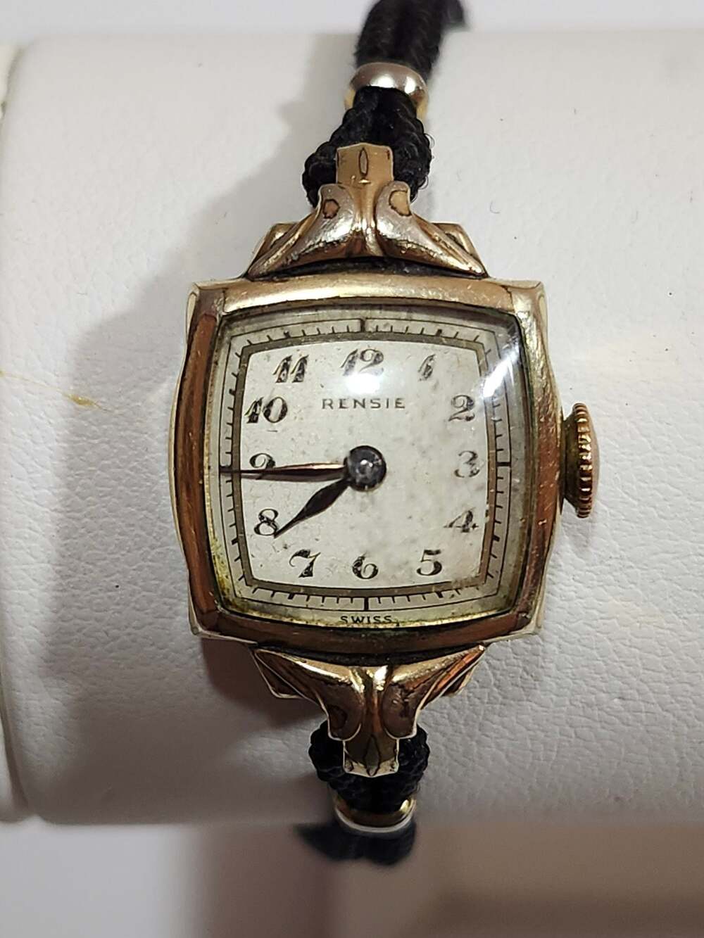 Vintage Rensie Swiss Women's Mechanical Wind Cocktail Watch with Cord Band